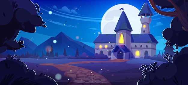 Free Vector fairy castle with light in windows at night