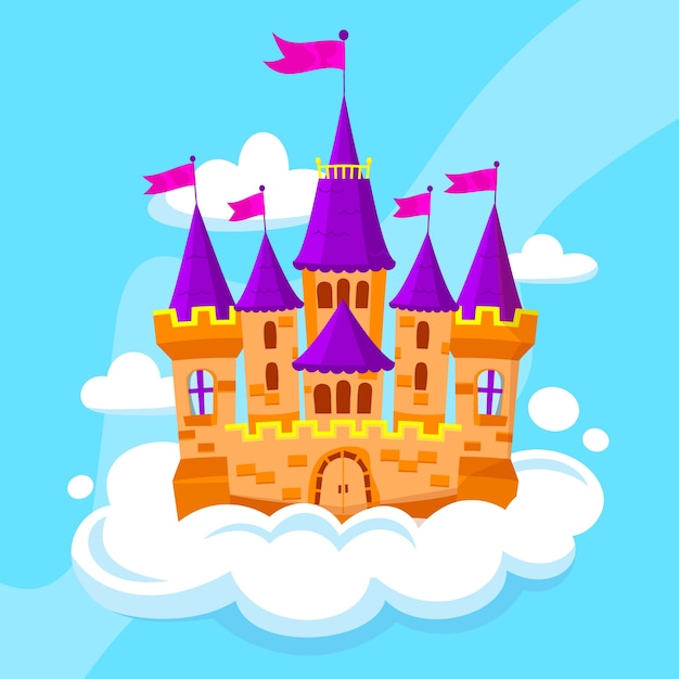 Free Vector fairy tale castle on a cloud