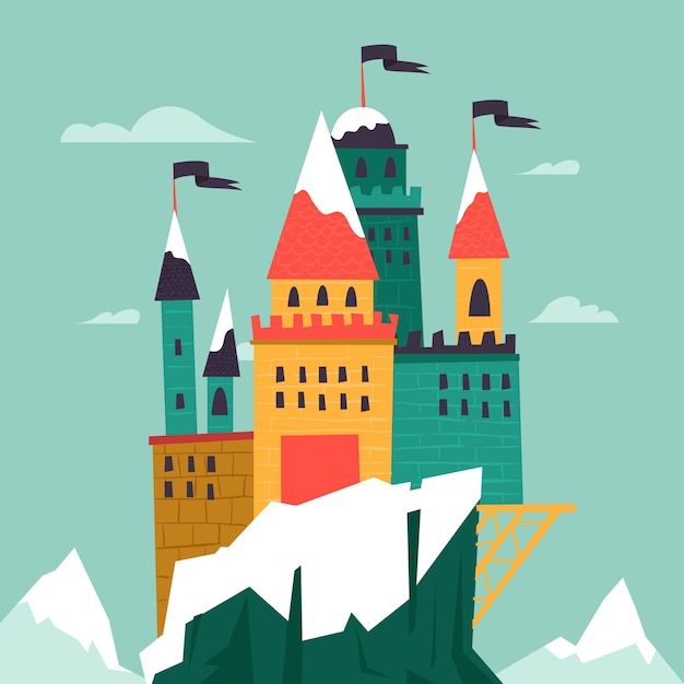 Free vector fairy tale castle with snow