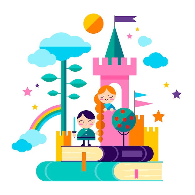 Free Vector fairy tale concept with rapunzel