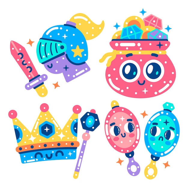 Free Vector fairy tale glitzy stickers collection