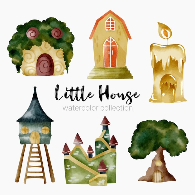 Free vector fairy tale houses fantasy forest cabin imagination village