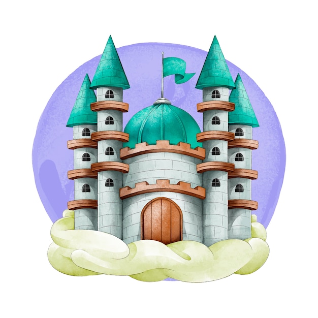 Free Vector fairytale castle on fluffy clouds