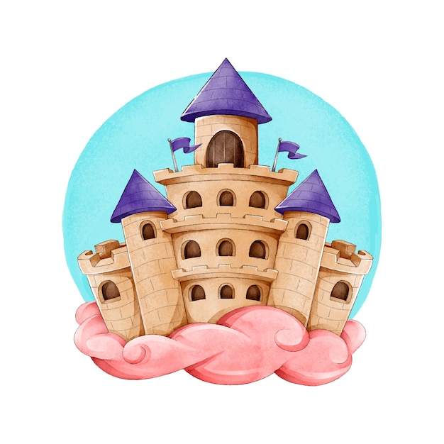 Free Vector fairytale castle on pink clouds