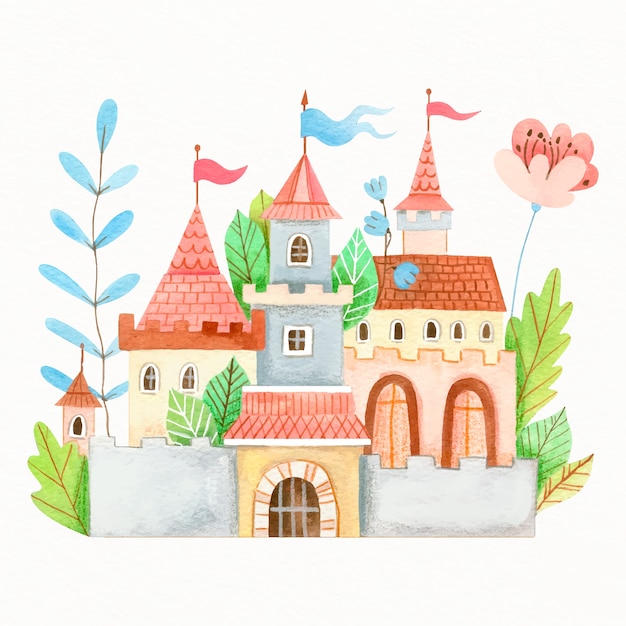 Fairytale castle with leaves and flowers