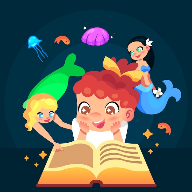 Free Vector fairytale concept with child reading