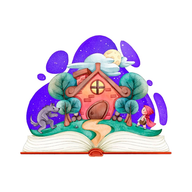 Free Vector fairytale cozy home in a book