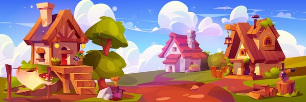 Free vector fairytale gnome village houses