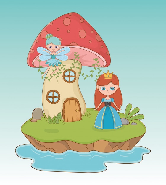 Fairytale scene with princess and fairy