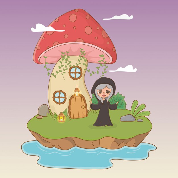 Fairytale scene with witch