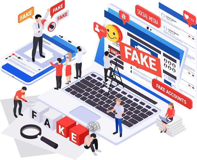 Free Vector fake news disinformation propaganda isometric composition with laptop and smartphone with social networks spreading false information vector illustration