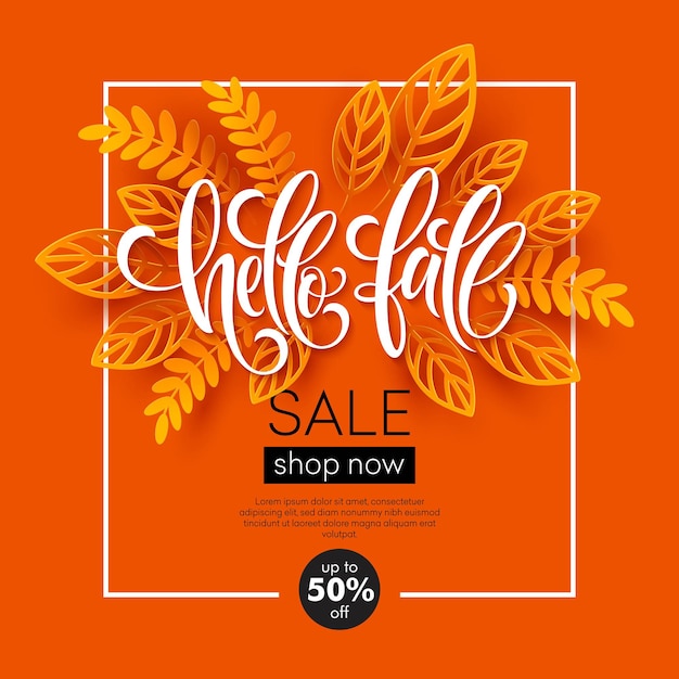 Fall sale banner design with colorful paper cut autumn leaves