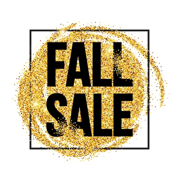 Fall Sale promo label. Golden glitter template for banner, poster, certificate. Autumn Gold glittering. Vector illustration EPS10