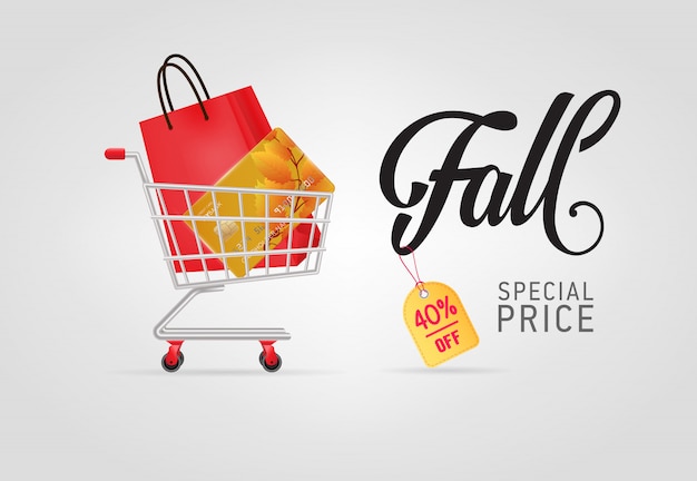 Free Vector fall, special price lettering with bag and credit card