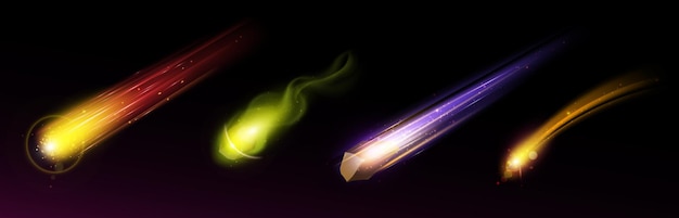 Free vector falling asteroid and comet with fire and dust tail