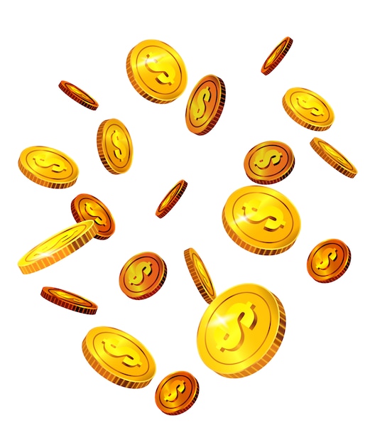 Falling dollar coins. Success, luck, money. Investment concept. 