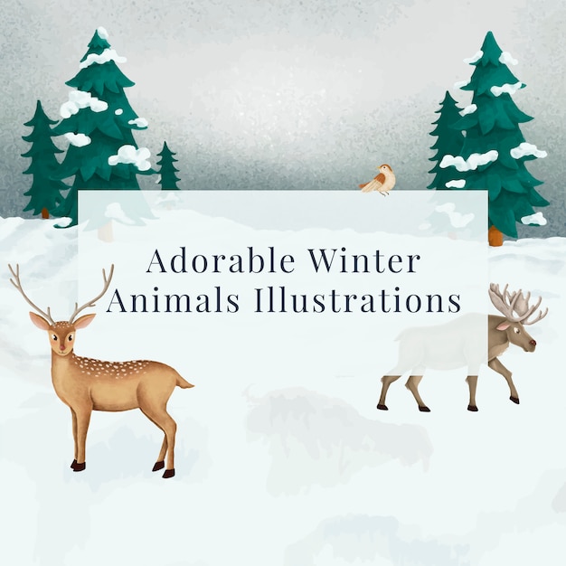 Free vector fallow deer and a moose on a snowy night