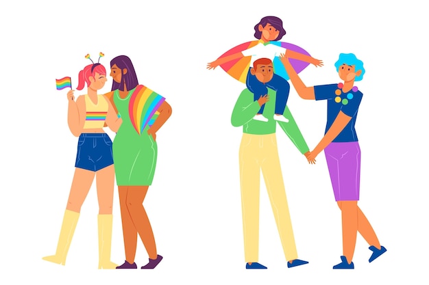 Families and couples celebrating pride day