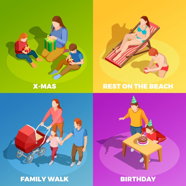  Family Activities 4 Isometric Icons Square