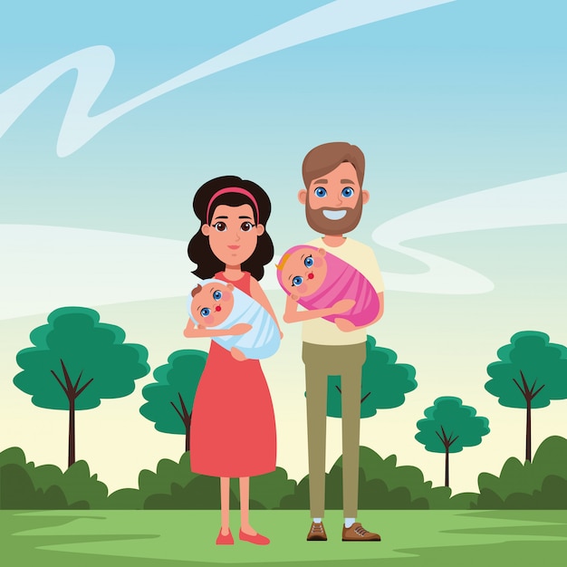 Family avatar cartoon character portrait