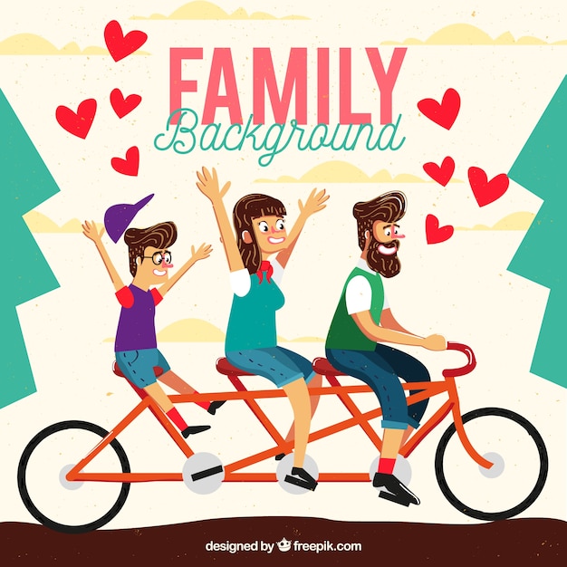 Free Vector family background on a bicycle in vintage design