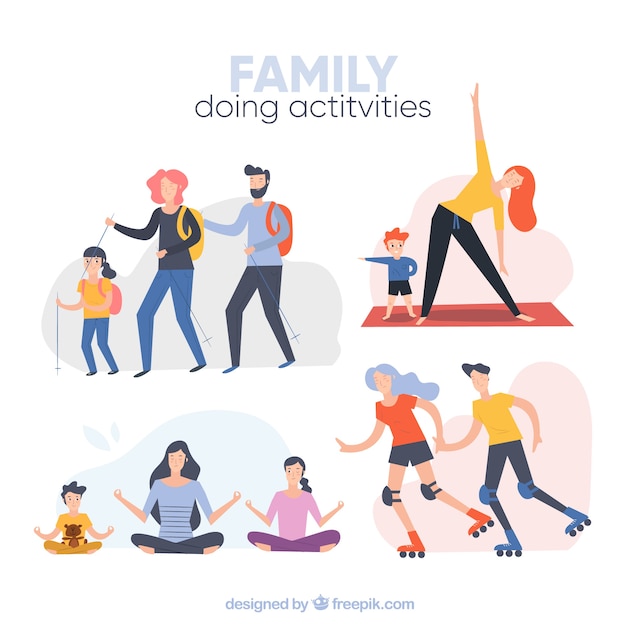 Free Vector family background doing different activities