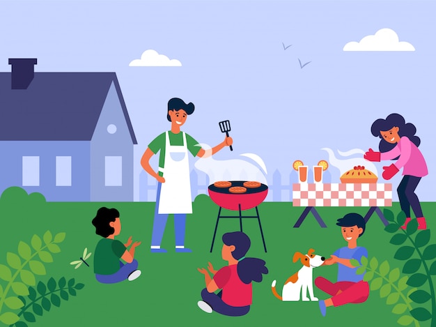 Free Vector family barbecue party