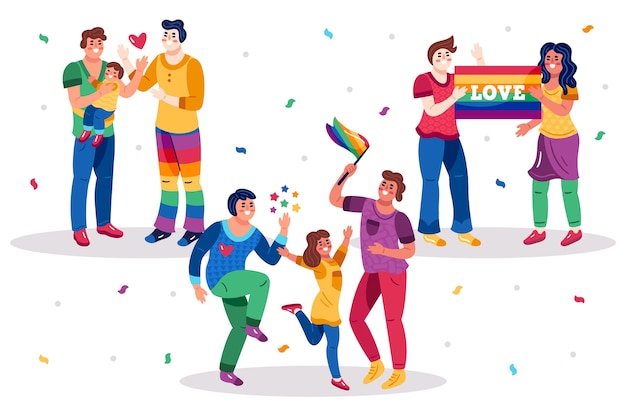 Family and couple on pride day together illustration