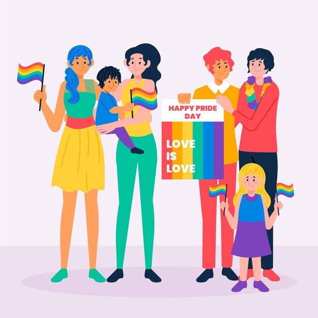 Family and couple on pride day