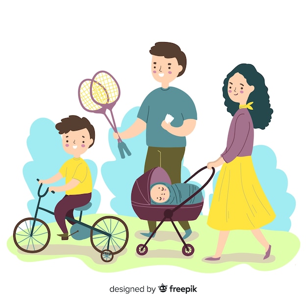 Free Vector family doing outdoor activities