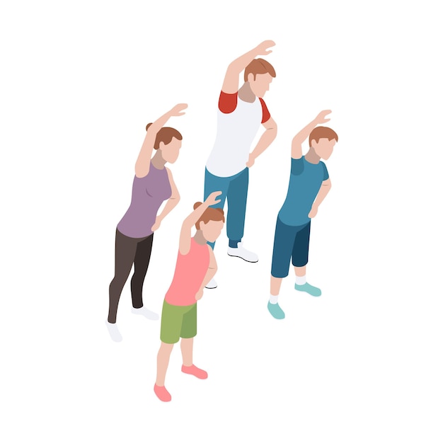 Family doing sport together 3d isometric