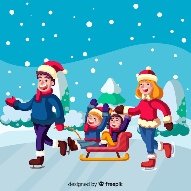 Family enjoying winter