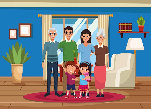 Free Vector family grandparents, parents and kids cartoons