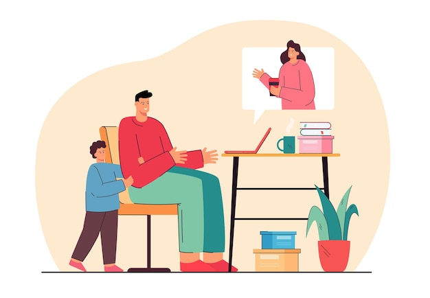 Free Vector family having video call during pandemic. flat illustration