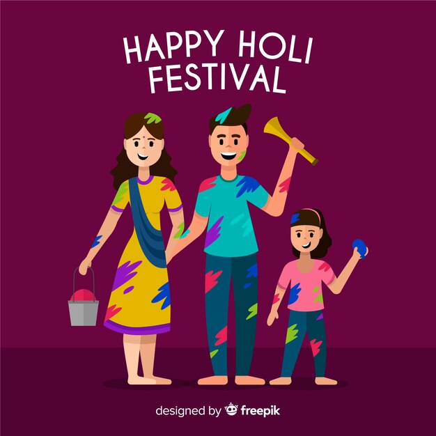 Family holi festival background