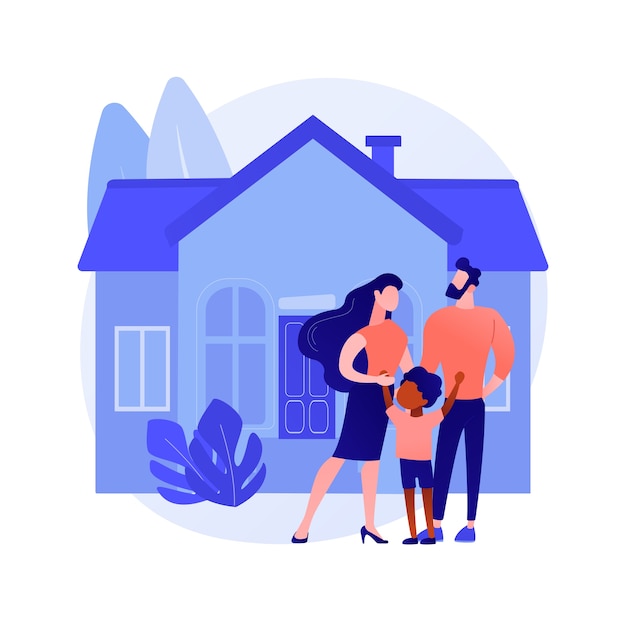 Family house abstract concept vector illustration. Single-family detached home, family house, single dwelling unit, townhouse, private residence, mortgage loan, down payment abstract metaphor.