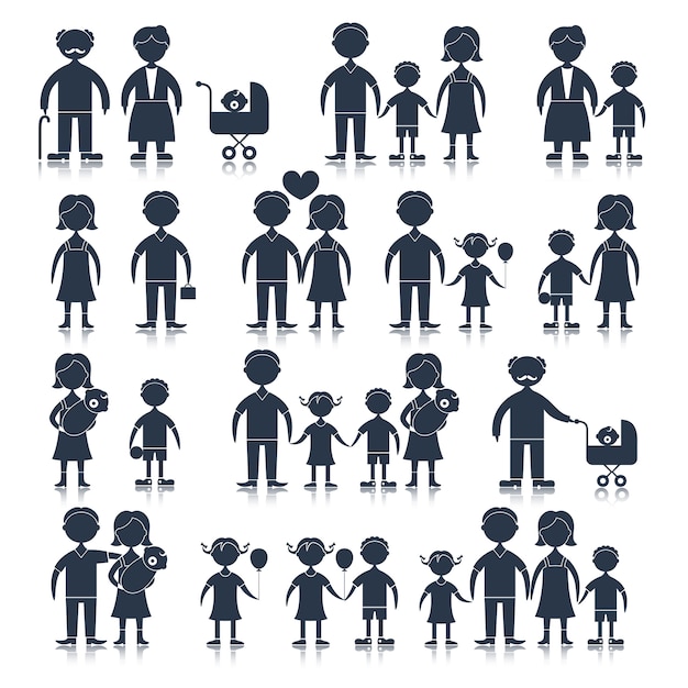 Free Vector family icons set black