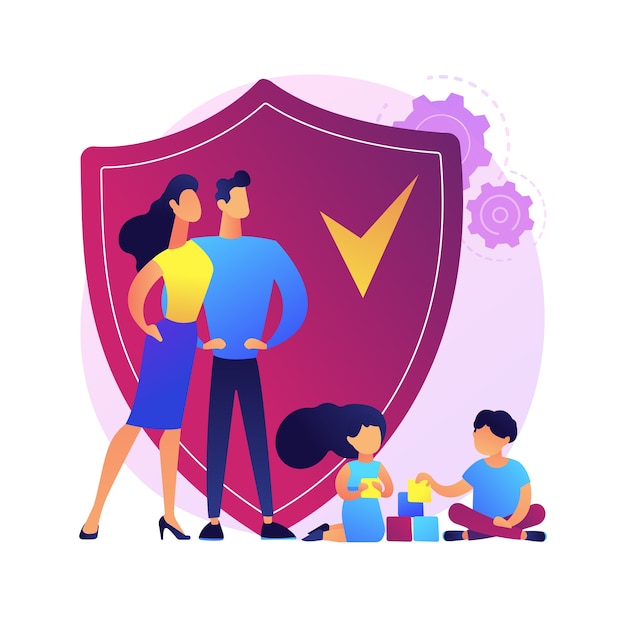 Free Vector family insurance  abstract concept  . children playing while their parents are looking after them