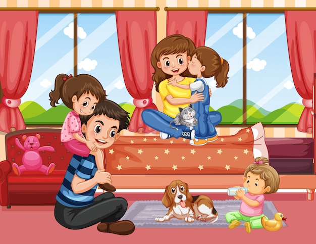 Free Vector family in living room scene or background