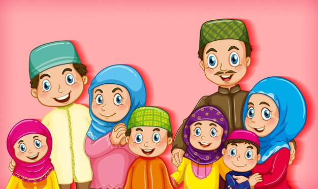  family member on cartoon character colour gradient background