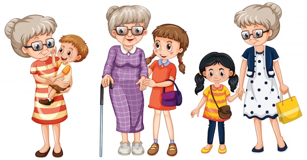 Family member cartoon character in several positions