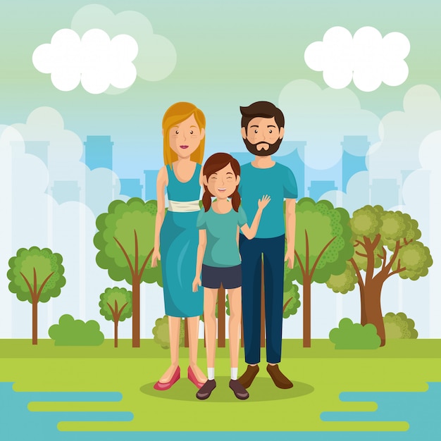 Free Vector family members outside in landscape