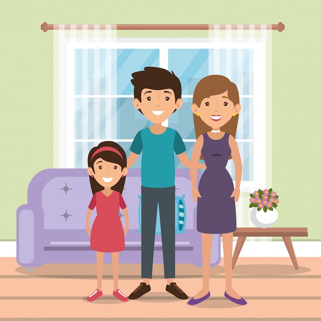 Free Vector family parents in living room scene