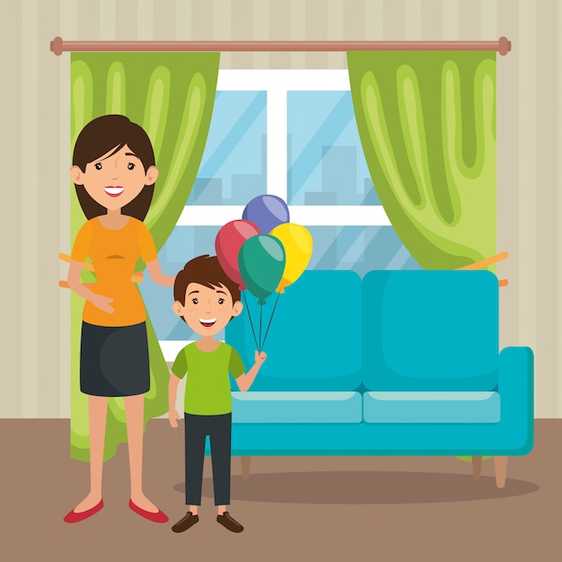 Free Vector family parents in living room scene