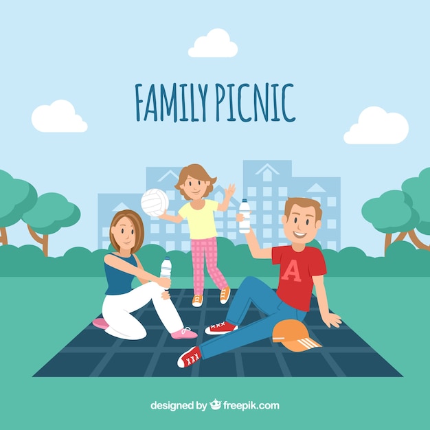 Free Vector family picnic with flat design