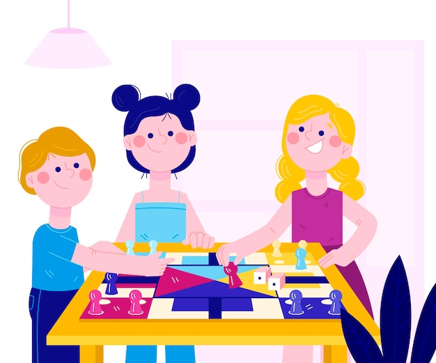 Free Vector family playing ludo game