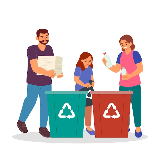 Family recycling together