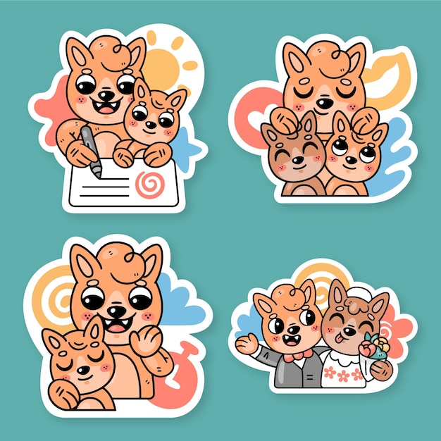 Family stickers collection with fred the fox