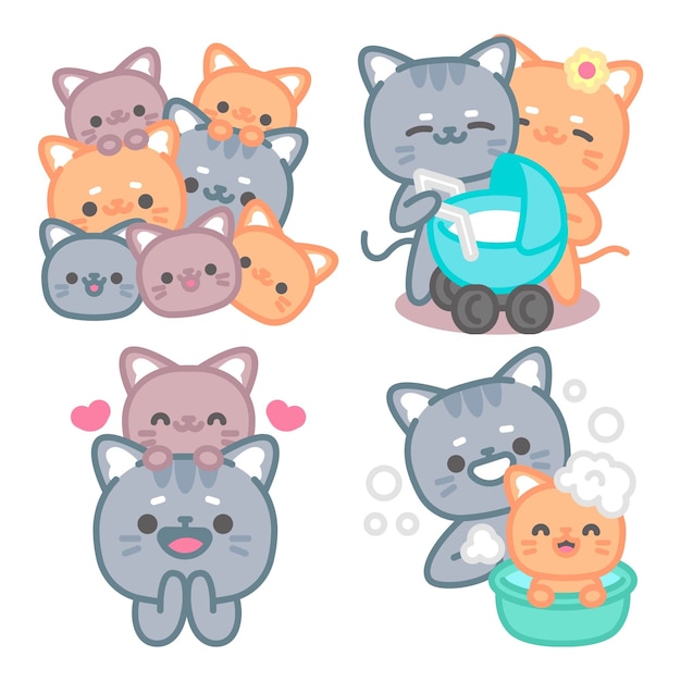 Free Vector family stickers collection with tomomi the cat