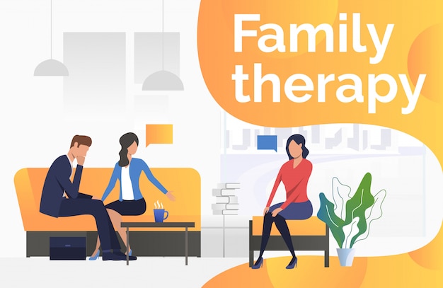 Free Vector family therapy text with psychologist talking to couple 